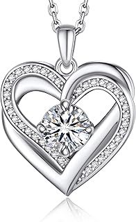 MomentWish Heart Necklace,Moissanite Diamond Silver Necklaces for Women, Mum Wife Birthday Gifts Womens Necklace Jewellery
