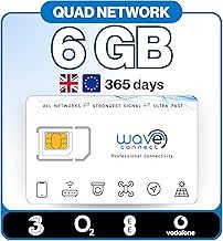 UK Quad Network Data Only SIM, 6GB lasts 12 Months, Three, EE, O2, Vodafone, 4G LTE + 5G Prepaid, Activates On First Use, Includes Europe EU, For Unlocked IoT Devices, Security Cameras