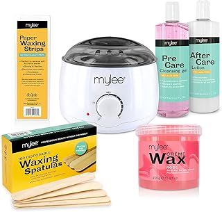 Mylee Complete Waxing Kit, Includes Salon Quality Wax Heater, Soft Cream, Strips, Spatulas and Pre & After Care Lotion (Rose)
