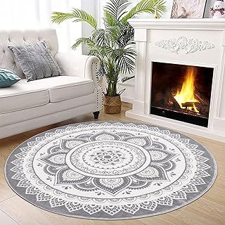 SHACOS Round Rugs 120 CM Round Area Rug for Living Room Super Soft Circle Rug Machine Washable Non-Slip Traditional Floral Medallion Floor Carpet Rug for Living Room Bedroom Entryway Bathroom, Brown