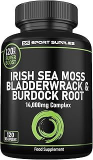 Sea Moss Complex 14,000mg Extract Including Bladderwrack & Burdock Root - 120 High Strength Capsules Providing 120 Day Supply - North Atlantic Irish Sea Moss Supplement - Vegan & UK Made