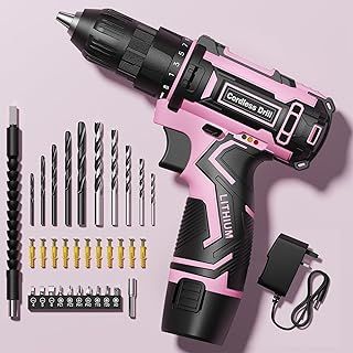 Cordless Drill Set Pink, 12V Lightweight Electric Screwdriver Driver, Electric Power Drill with Battery & Charger, 3/8" Keyless Chuck, 42 Pcs Accessories, Tool Kit for Home DIY