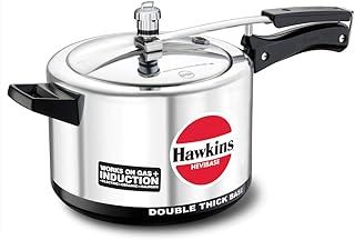 Hawkins Hevibase Hawkins H56 Hevibase Induction Compatible Aluminum Pressure Cooker, 5-Liter, Silver, 5-Litre