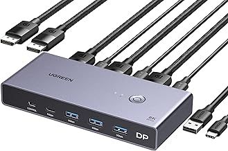 UGREEN 8K@60Hz Displayport KVM Switch, DP 1.4 KVM Switcher Support 4K@240Hz, 4 Port USB Switcher [1 USB C and 3 USB A Port] Share Keyboard, Mouse, Hard Drive, Printer and Monitor