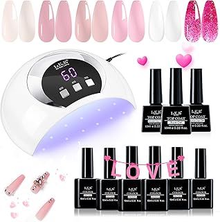 LKE Gel Nail Polish Kit with 72W UV LED Nail Lamp，6 Colors Gel Nail Polish Set with Lamp Starter Kit，Pink Nude Gel Nail Polish with Base and Glossy & Matte Top Coat Gel Nail，DIY Nail Tools