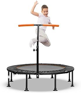 GYMAX 45'' Kids Trampoline, Foldable Fitness Rebounder with Adjustable T-Shaped Handrail and Anti-Slip Foot Pad, Mini Exercise Trampoline for Toddlers & Adult