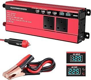 2000w Inverter 12v to 240v,Aluminum Car Power Inverter DC 12v to AC 240v with 3 UK Sockets 4 USB,Pure Sine Wave Inverter with LED Display & 8-tier Safety Protection for Travel, Camping