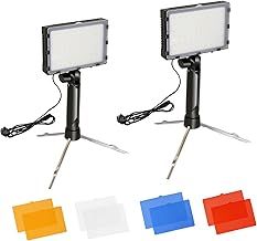 FUDESY 2 Packs LED Video Light Kit, Portable Photography Continuous Table Top Lighting with Color Filters, 5500K 60 LED Panel Light for Photo Video Studio Conference Lighting Game Streaming YouTube