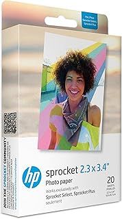 HP 2.3 x 3.4" Premium Zink Photo Paper (20 Sheets) Compatible with Sprocket Select and Plus