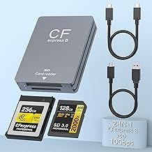 CFexpress Type B Reader & SD Card Reader USB 3.1 Gen 2 10Gbps CFexpress Card Reader Portable Aluminum CFexpress Memory Card Adapter Included USB C to USB A/C Cable Support Android/Mac OS/Windows
