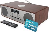 DAB+ Radio & CD Player | Compact Wooden HiFi Music System | Bluetooth Digital Home Stereo | FM, 20 Presets, Radio Alarm, & Remote Control | AUX & USB Input | USB Charging | MAJORITY Oakington (Walnut)