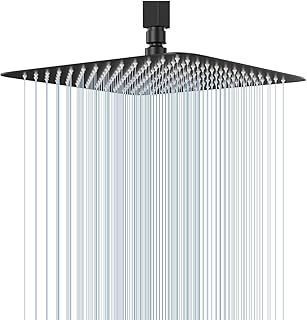 Rain Shower Head, VIGIME 12 Inch High Pressure Square Rainfall Showerhead, 304 Stainless Steel Fixed Shower Heads with 144 Silicone Jets for The Ultimate Shower Experience (Matte Black)