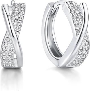 Silver Hoop Earrings for Women, 925 Sterling Silver Twisted Hoop Earrings with Cubic Zircon, Hypoallergenic Dainty CZ Lightweight Infinity Sleeper Silver Huggie Earrings Jewelry Gift for Her