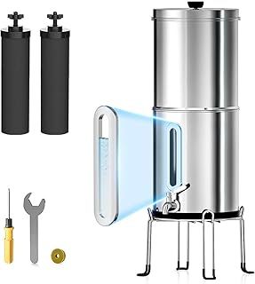 Purewell Gravity Ultrafiltration Water System, EU 98/37/EC Certified, 304 Stainless Steel Countertop System with 2 Filters and Mounts, Reduces Chlorine by 8,5 Litres
