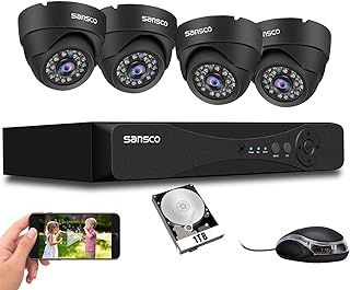 SANSCO HD CCTV Security Camera System, 8 Channel 5MP DVR with (4) 5MP In/Outdoor Dome Surveillance Cameras, 1TB Hard Drive (Vandal-Proof, Continuous/Motion Recording, Rapid USB Backup, Remote Access)