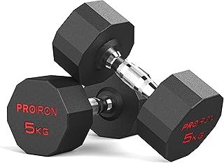 PROIRON Rubber Dumbbells Odorless, Steel Weights Set Men Women Home Gym 3kg 5kg 8kg 10kg 12kg 14kg 16kg 20kg 24kg Fitness Training Exercise Body Strength Lifting Equipment (Pair or Single)