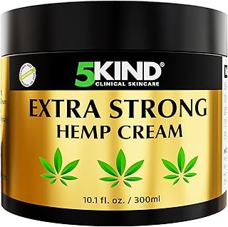 5kind Extra Strong Hemp Cream 300ml - High Strength Hemp Oil and Arnica Cream - for Massaging Joints & Muscles, Lower Back, Feet, Knees, Neck & Shoulders - Rich in Natural Extracts
