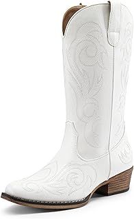 DREAM PAIRS Women's Daily Slip-on Waterproof Mid-Calf Cowboy Boots, Comfortable and Stylish Western Boots for UK Ladies, Beautiful and Fashionable Boots for Parties and Proms