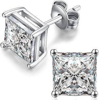 White Gold Plated Sparkling CZ Diamond Stud Earrings 925 Sterling Silver Cubic Zirconia Stud Earrings Hypoallergenic Simulated Diamond Swarovski Stud Earrings for Women/Men 4MM-8MM