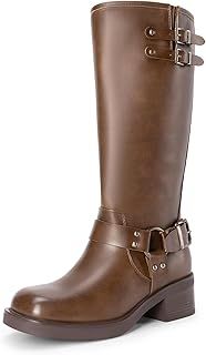 DREAM PAIRS Women's Knee-High Boots, Comfortable Chunky Block Heel Pointed Toe Pull On Side Zipper Suede Slouch Riding Boots SDKB2412W