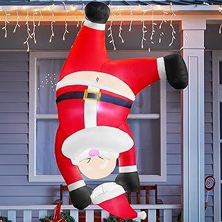 6 FT Tall Hanging Christmas Santa Inflatables Decoration, Christmas Inflatable Santa Hanging Upside Down, Santa Blow Up Yard Decoration with Built-in LED for Indoor Outdoor Yard Roof Decor