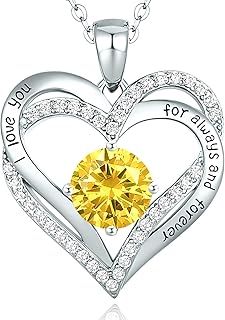 CDE Necklaces for Women 925 Sterling Silver Love Heart Pendant Birthstone Rose Gold Necklace Jewellery Gifts for Mum Her Wife Girlfriend Anniversary Birthday Mothers Day