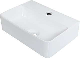 Ibergrif M41101 Bathroom White Ceramic Vessel Sink, Rectangle Wall Mounted Countertop Basin, Cloakroom Sink, 375 x 262 x 105mm