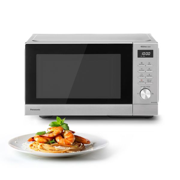 Panasonic NN-SD37QSBPQ 29L Solo Microwave Oven, 1000W, Auto Defrost, 11 Auto Programmes, Timer, Silver & Stainless Steel