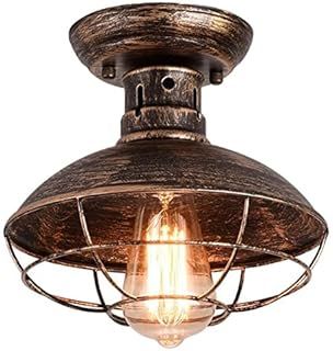Qcyuui Vintage Industrial Ceiling Lights with Metal Cage, Semi-Flush Mount Lighting Fixture, Oil Rubbed Bronze Chandelier for Farmhouse Kitchen Bathroom Hallway