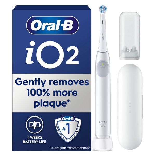 Oral-B iO2 Electric Toothbrush for Adults, Simple White, with Travel Case