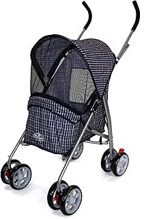 Pet Stroller with Waterproof Cover Foldable with Weather Protection and Swivel Wheels 15 kg Carrying Capacity Blue Tartan