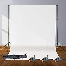 Photo Studio Backgrounds Muslin Collapsible Backdrop Adjustable Background Frame Background Support Stand with 3 Photography Clamps 1.6 x 3 m White