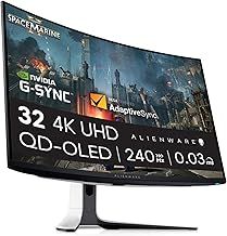 Alienware AW3225QF 32 Inch 4K UHD (3840x2160) 1700R Curved Gaming Monitor, 240Hz, QD OLED, 0.03ms, NVIDIA G-SYNC Compatible, HDR, Dolby Vision, USB-C, DisplayPort, 2x HDMI, 4x USB, 3 Year Warranty