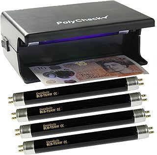 4 Watt UV Money Checker + 4 Spare DuraBulb® Bulbs - Detects Forged Polymer & Paper Bank Notes
