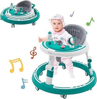 3 in 1 Baby Walker,Height Adjustable,Multifunctional Foldable Kids Push Walker Sit and Stand with 360° Quiet Wheels,Dinner Tray and Game Play Center(with Music), Gift for Girls Boys 6 Months+