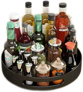 Lazy Susan Turntable Spice Rack, Metal Rotating Tray Organizer for Cabinet Countertop Cupboard Table in Kitchen or Pantry (Steel 25cm 10 inches) (Black)