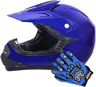 Zorax ZOR-X15 Blue S (49-50cm) Kids Motocross Motorbike MX Helmet & Gloves S(5cm) - ATV Dirt Bike BMX Quad Off Road Helmet ECER 2206