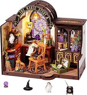 Rolife DIY Miniature House Kit, Mini House Building Kit The Magic Study, Dolls House Miniature Kit Desk Bookshelf Decoration, Model House Gift DG166