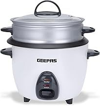Geepas 450W Rice Cooker & Steamer with Keep Warm Function, 1L | Automatic Cooking, Non-Stick Inner Pot | Make Rice & Steam Healthy Vegetables | Includes Measuring Cup, Spatula & Detachable Power Cord