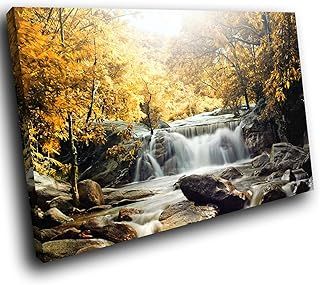 Framed Canvas Prints Colourful Wall Art - Yellow Forest Waterfall Cool Scenic- Modern Scenic Living Room Bedroom Piece Home Decor Interior Design Easy Hang Guide