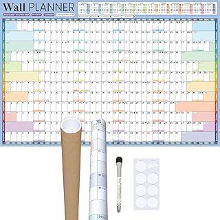 2025 Wall Planner Set Large A1 (87 x 58cm) Laminated Rolled Thick Wall Calendar Includes Marker & Glue Dots for Mounting Runs Jan - Dec by Glacient