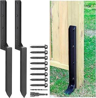 Heavy Duty Steel Fence Post Repair Stakes - 2 Pack Ground Spike for Tilted/Broken Wood Fence Post