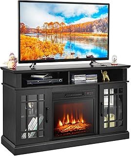 COSTWAY Electric Fireplace Insert TV Stand, Entertainment Center Console Table with 3-level Flame Overheat Protection Fireplace Heater & Remote Control (Grey, 23” Fireplace,148x40x82cm for 65” TV)