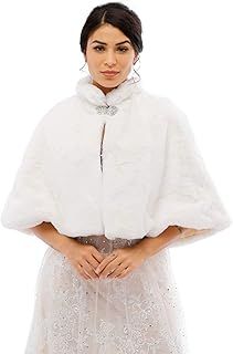Jovono Women's Wedding Cloak Fur Wraps and Shawls Bridal Fur Stole and Scarves with Brooch for Bridesmaid