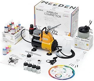 MEEDEN Airbrush Kit with Compressor and Guns - 1/5 HP Quite Air Compressor for Model Painting with 3 Dual-Action Airbrush Guns - 24 Colors 30ml Acrylic Spray Paint Set with Hose