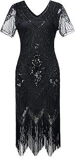 JaosWish Gatsby 1920s Flapper Dress Women Vintage Sequin Fringe Beaded Art Deco Fancy Dress with Sleeve for Party Prom