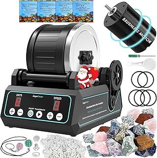 K1 Pro Professional Cutting-Edge Brushless Motor Advanced Rock Tumbler Polisher Kit, Extra Large 2.5Lb Barrel with 3-Speed Motor 9-Day Timer, 6 Belts, Rough Gemstones, 4 Polishing Grits etc.
