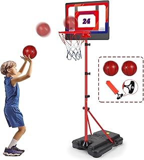 Kids Basketball Hoop and Stand Indoor Outdoor Adjustable 3.5FT-6.2FT Portable Toddler Basketball Hoop With Ball Pump Ball Games Toys for Boys Girls 3 4 5 Years