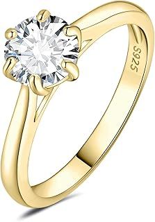 JewelryPalace Classic Cubic Zirconia Solitaire Engagement Ring for Women, 14K White Yellow Rose Gold Plated 925 Sterling Silver Promise Ring, Round Cut CZ Anniversary Wedding Ring, Size H-X