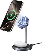 UGREEN MagFlow MagSafe Charger Compatible, Qi2 15W 2-in-1 Wireless Charger Stand Compatible with iPhone 16/15/15 Plus/15 Pro/15 Pro Max/14/13/12 Series, AirPods 4/3/2/Pro